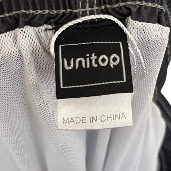 Unitop | Red Pink Colorblock Lined Swim Trunks Size 38 Striped Drawstring - Picture 5 of 6